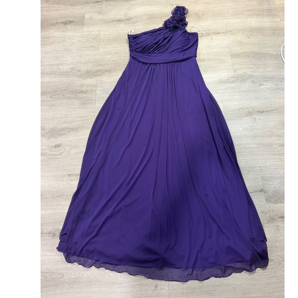 Cindy Purple One Shoulder Chiffon Maxi Gown Rosette Formal Dress XL Wedding Prom - Picture 7 of 13